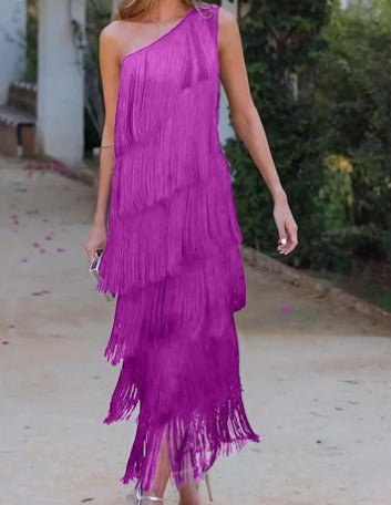 Off Shoulder Dress With Fringes
