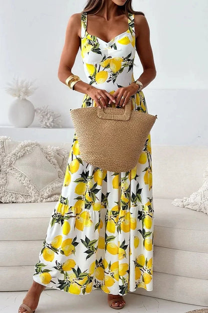 Lemon Print Maxi Dress