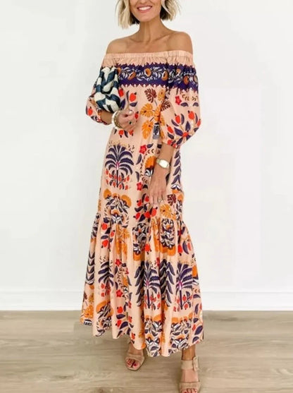 Off Shoulder Retro Maxi Dress