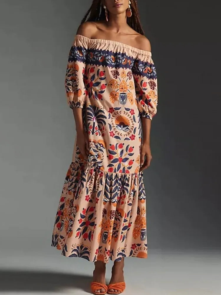 Off Shoulder Retro Maxi Dress