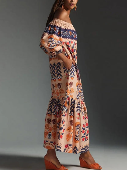 Off Shoulder Retro Maxi Dress