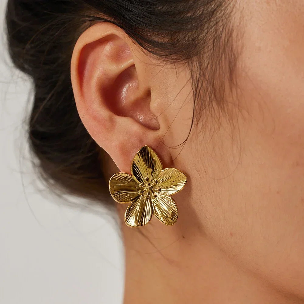 Golden Flower Stud Earrings