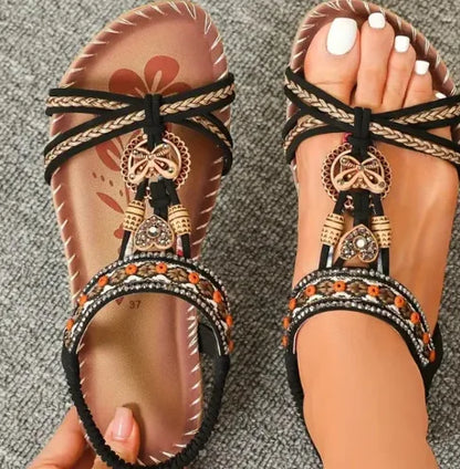 Women's Elegant Rhinestone Butterfly Flat Sandals