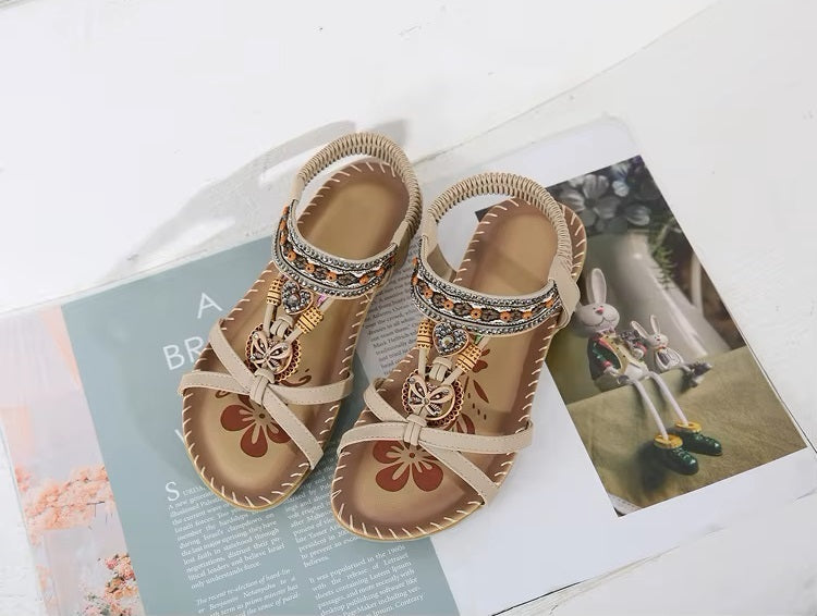 Women's Elegant Rhinestone Butterfly Flat Sandals