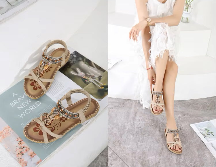 Women's Elegant Rhinestone Butterfly Flat Sandals