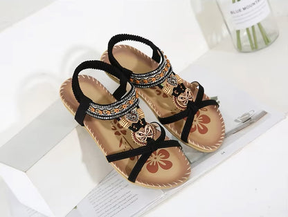 Women's Elegant Rhinestone Butterfly Flat Sandals