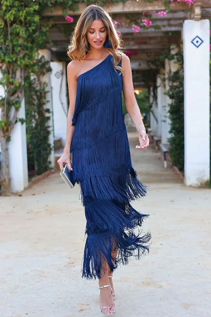 Off Shoulder Dress With Fringes