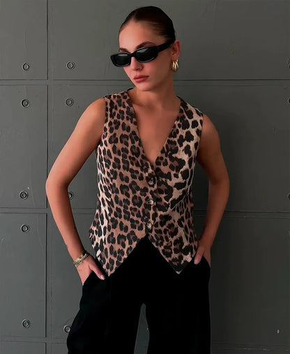 Elegant Leopard Print Vest