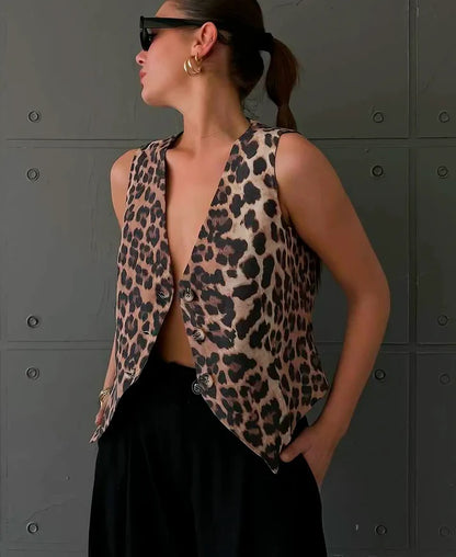 Elegant Leopard Print Vest