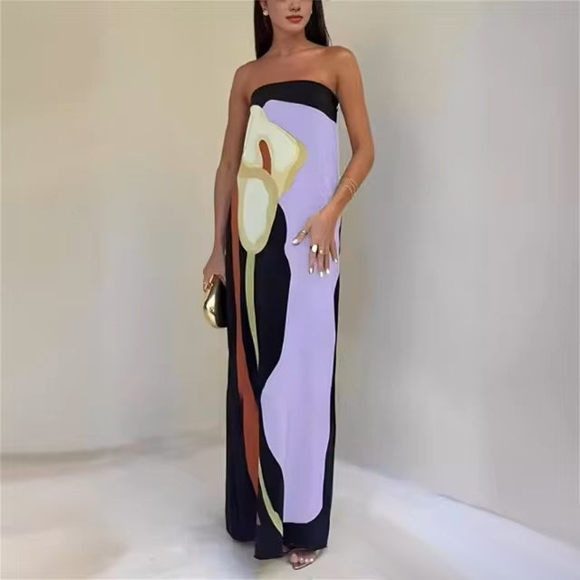 Emilia™  Floral Abstract Off-Shoulder Maxi Dress