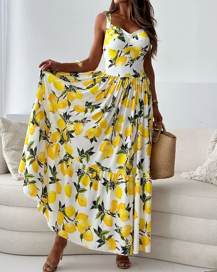 Lemon Print Maxi Dress