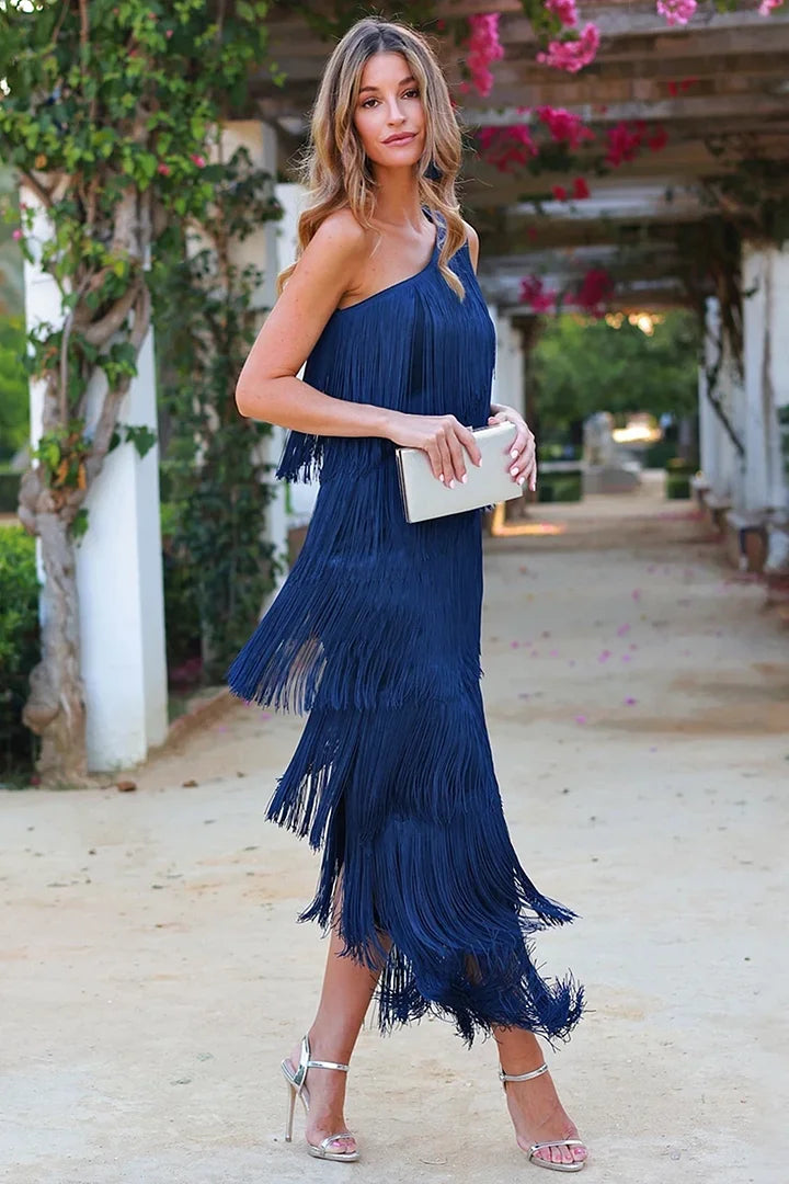 Off Shoulder Dress With Fringes