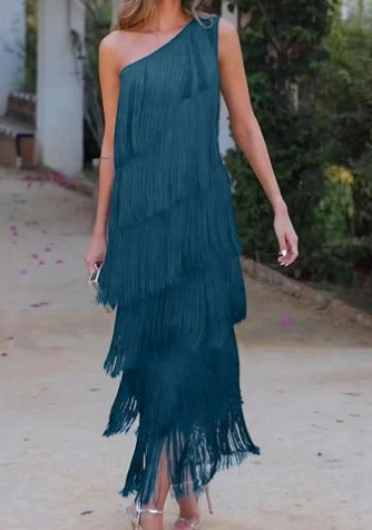 Off Shoulder Dress With Fringes