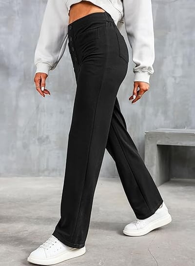 Elastic - Casual Straight Leg Trousers With High Waist