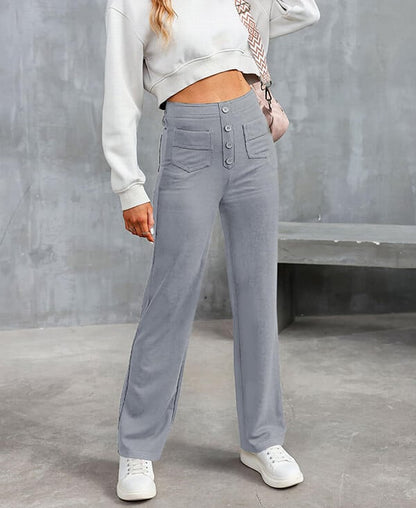 Elastic - Casual Straight Leg Trousers With High Waist