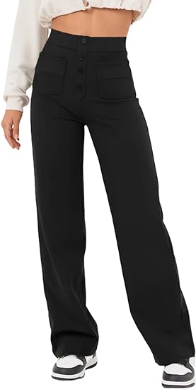 Elastic - Casual Straight Leg Trousers With High Waist