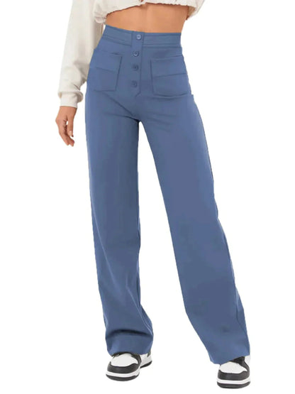 Elastic - Casual Straight Leg Trousers With High Waist