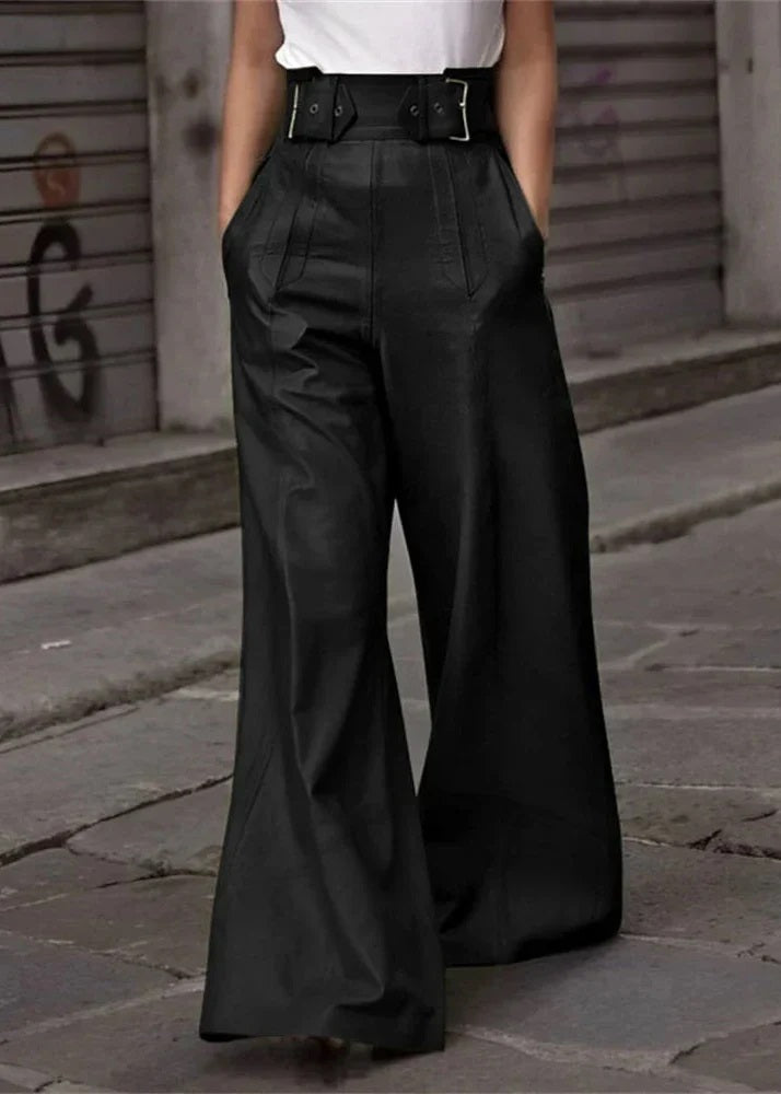 High-Waisted Faux PU Wide-Leg Trousers