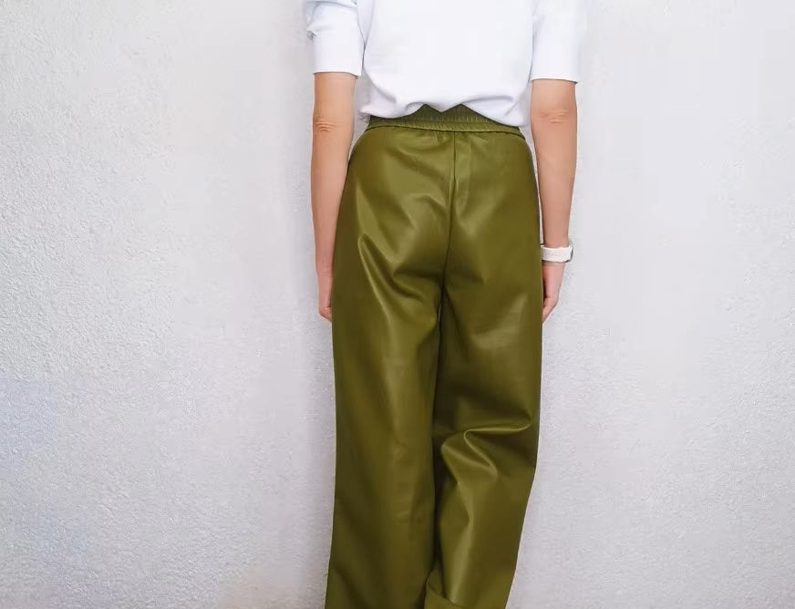 High-Waisted Faux PU Wide-Leg Trousers